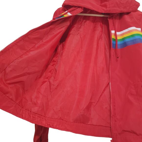 New Look | Retro 70s 80s Rainbow Chest Full Zip Hooded Windbreaker Jacket - Picture 5 of 11